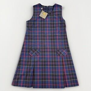 Dennis Uniform Wilson Plaid Jumper Dress Girls Size G14 Pleated Red Blue Red NWT